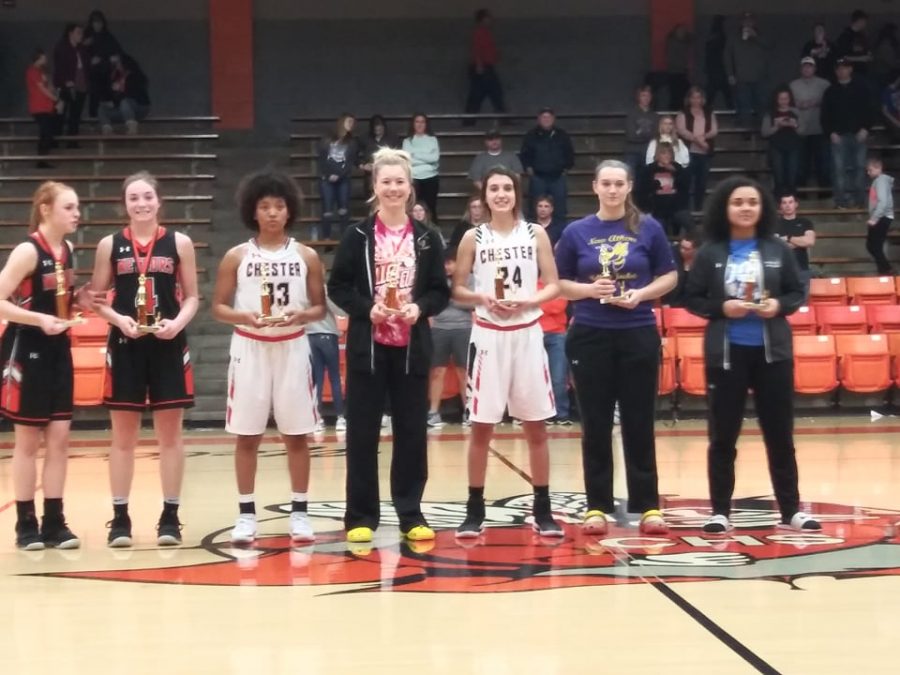 Destiny Williams (33) and Reese Chandler (24) were Chesters selections to the 13th Annual Chester Lady Jackets Mid-WinterClassic all-tournament team.