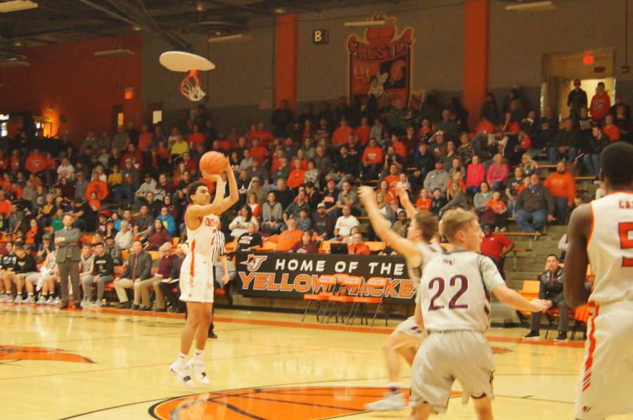 Deondre Martin launches a shot in the win over Sesser.