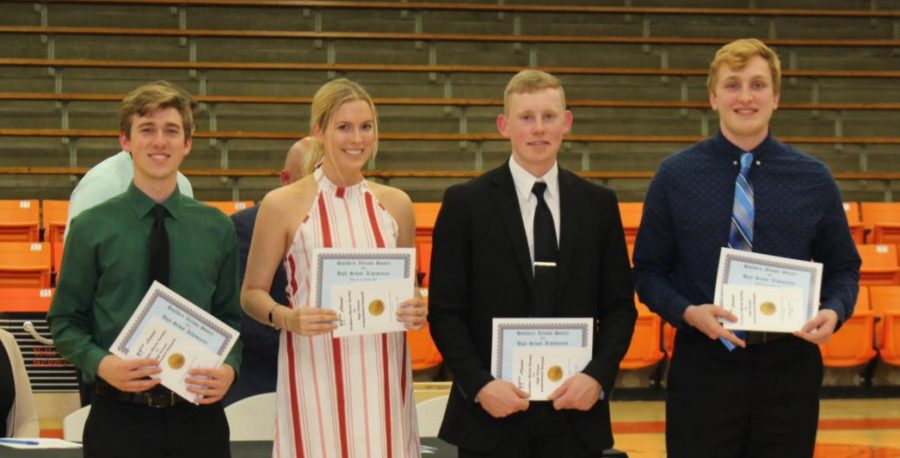 Members of the Class of 2019 who were honored by the Southern Illinois Achievement Society included Jacob Wingerter, Lauren Welge, Jakob Cushman and Drake Bollman. Not pictured were Elizabeth Soellner and Emma Draves.