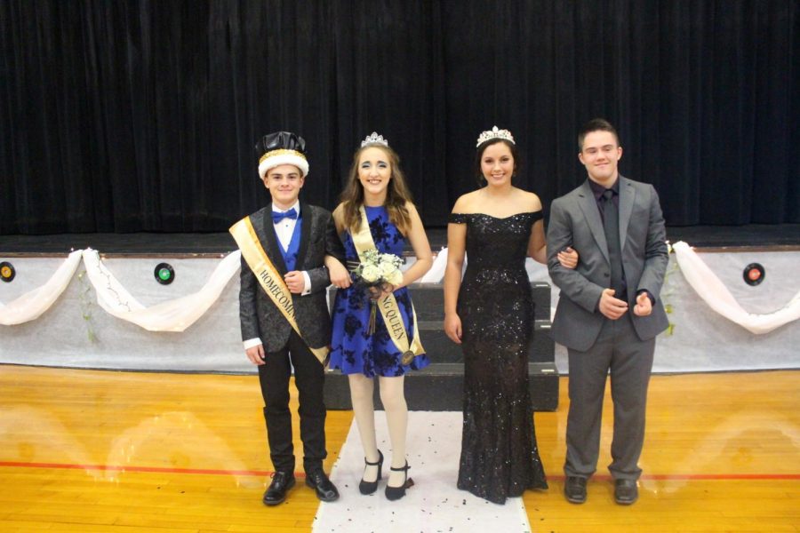 Chester High School 2019 Homecoming King Chris Schwier and Cierra Creason are pictured with 2018 royalty Shea Petrowske and Austin Schweizer.