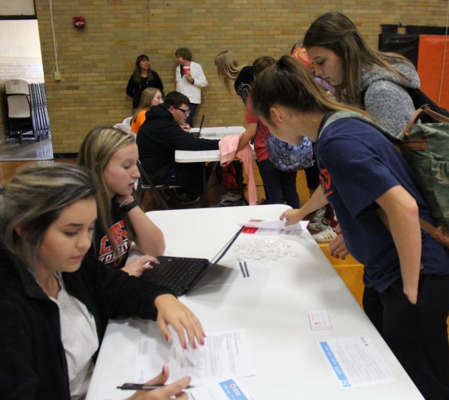 Chester High School Student Council members register students for the blood drive to be held Oct. 31.