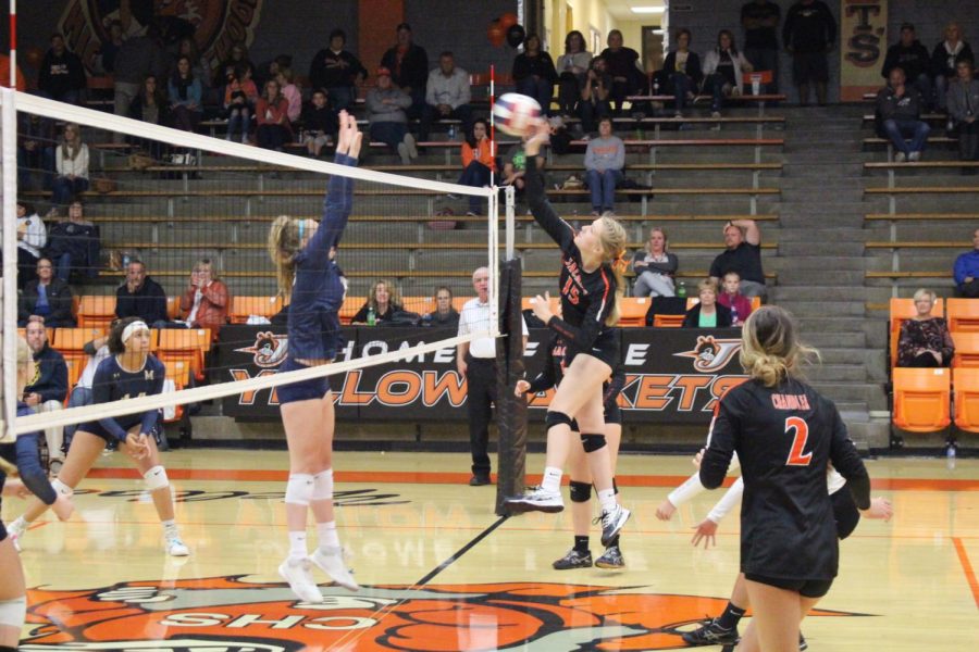 Katie Shinabargar goes for a kill against Marion.