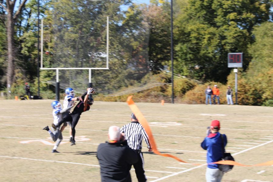 Jordan Merideth battles for a reception in the Chester-Auburn playoff game.