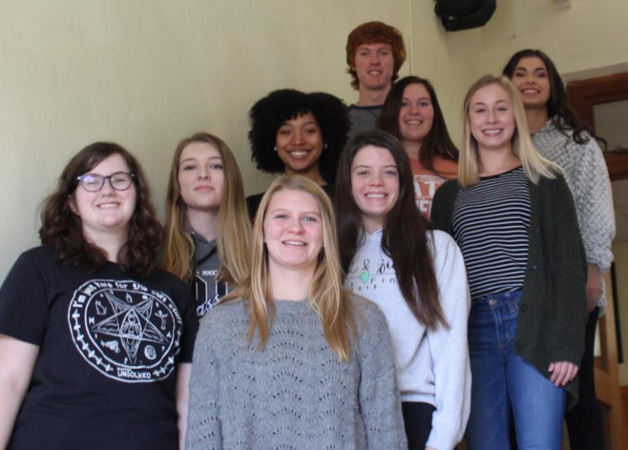 Illinois State Scholars are (front) Jaci South, Alyssa Place, Jessica Handel and Ashtyn Jany; (middle) Destiny Williams, Lauryn Vasquez and Adeline Blechle; and (back) Zack Houghlan and Amira Al-Jassim.