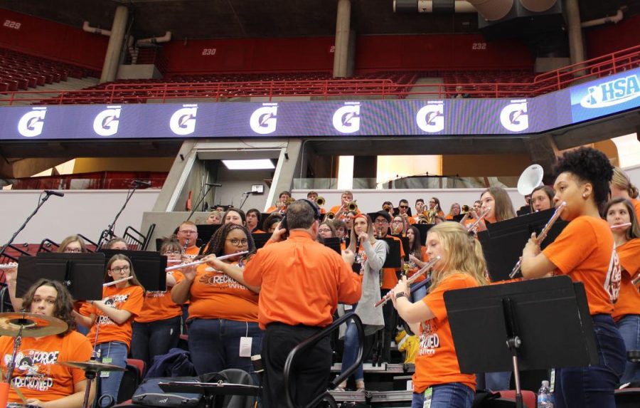 The Chester High School Pep Band performed at the Class 3A and 4A IHSA Girls Basketball championship games on March 7.