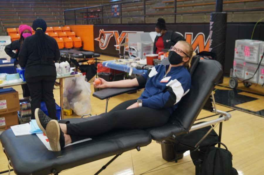 Senior Olivia Brown was one of the blood donors March 2 at the drive sponsored by the Chester Student Council.