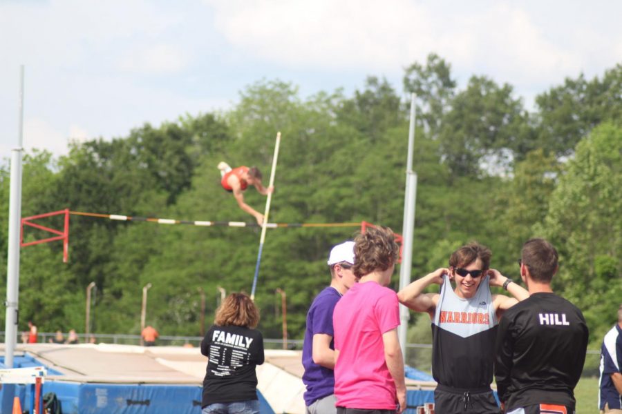 Jake Cowell won the pole vault at the Rocky Bridges meet on May 20.