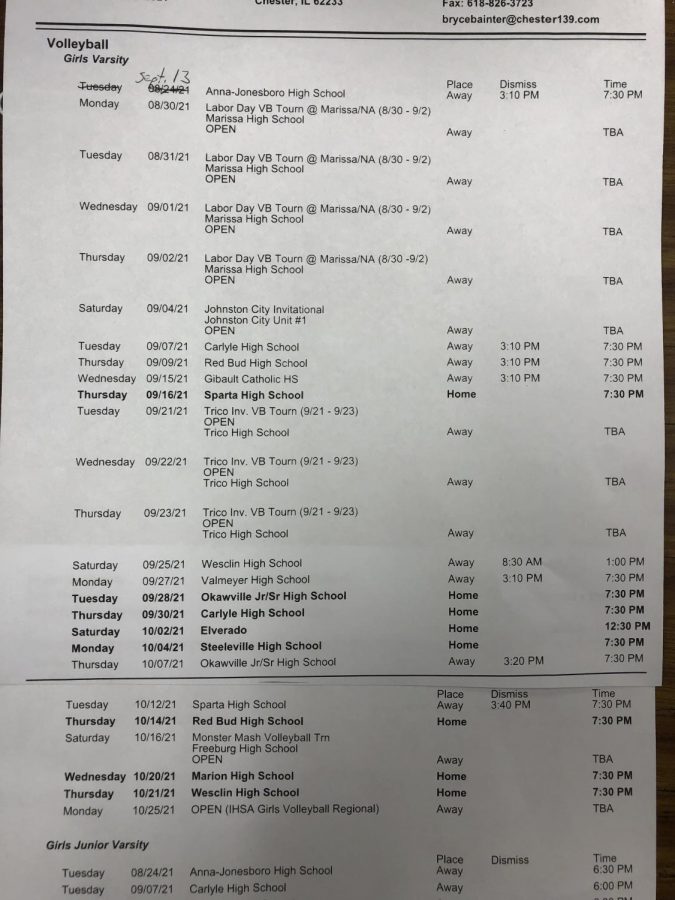 Girls Varsity Volleyball Schedule