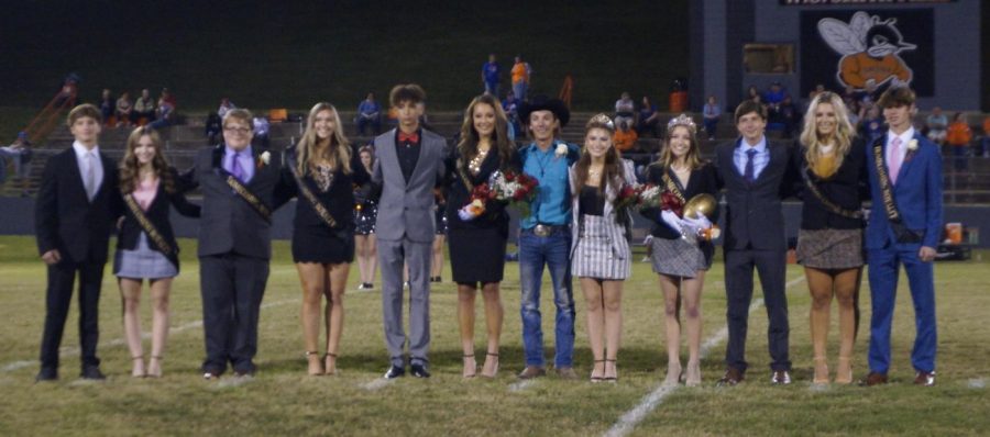 Hannah Blechle (fourth from right) was crowned Homecoming queen. Kaitlyn Absher (sixth from left) was first runner-up.