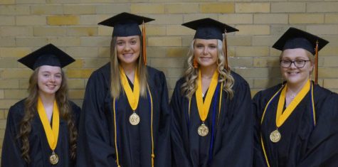 Valedictorians for the Chester High school Class of 2022 were (from left) Kaitlyn Pfieiffer, Alyssa Seymour and Madi Kribs. Emma Bryant (right) was salutatorian.