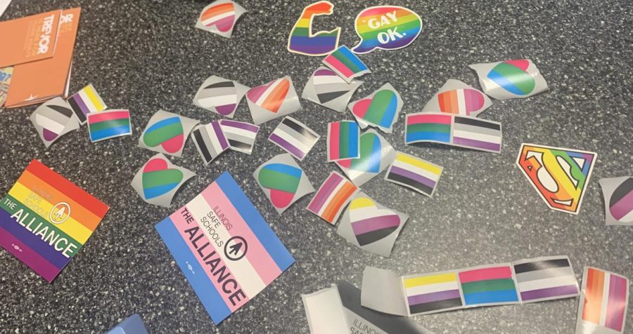 Collection of stickers that GSA passed out on Pronouns Day