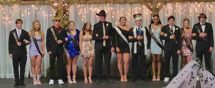 The homecoming court was Kolton Jany, Bethany Baughman,, Chance Mott, Reese McCormick, retiring queen Hannah Blechle, retiring king Brock Vasquez, Queen Paige Vasquez, King Koby Jany, Maleia Absher, Aidan Blechle, Camryn Luthy and Evan Bland.