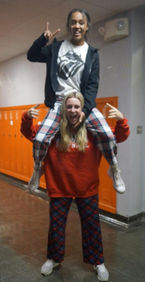 Maleia Absher and Emma Eggemeyer took part in Pajama Day as CHS celebrates Red Ribbon Week Oct. 24-28.