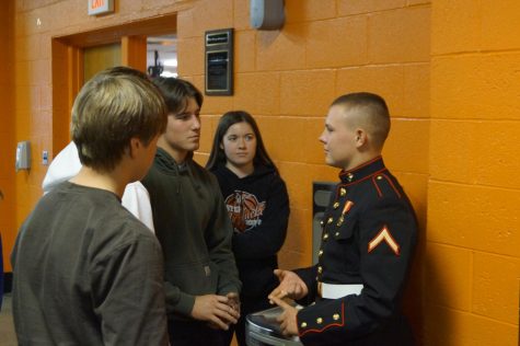 Pvt. Jacob Cowell, U.S. Marine, met with Chester High School students Nov. 16.