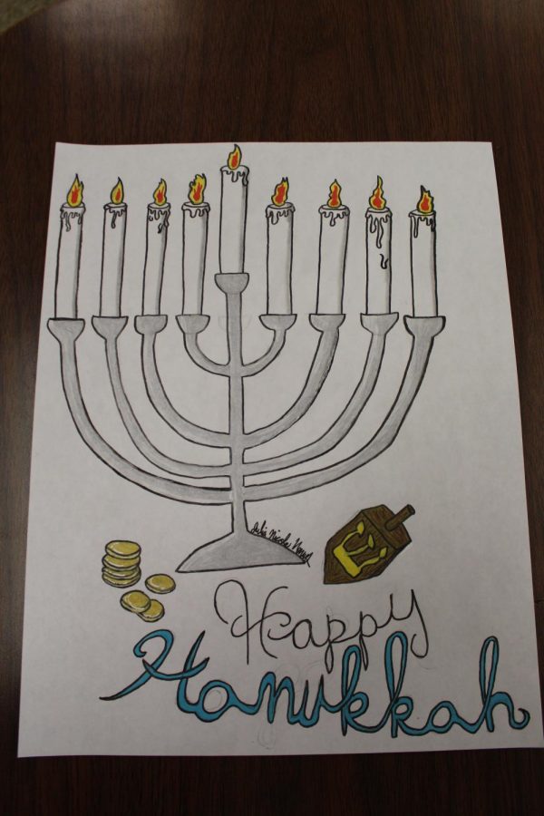 Hannukkah is a Jewish tradition. Julia Nicole Venus cartooned this candle picture.