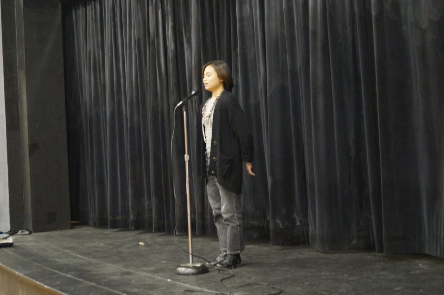 Nico DeGuzman rehearses for the Poetry Out Loud competition scheduled Friday.