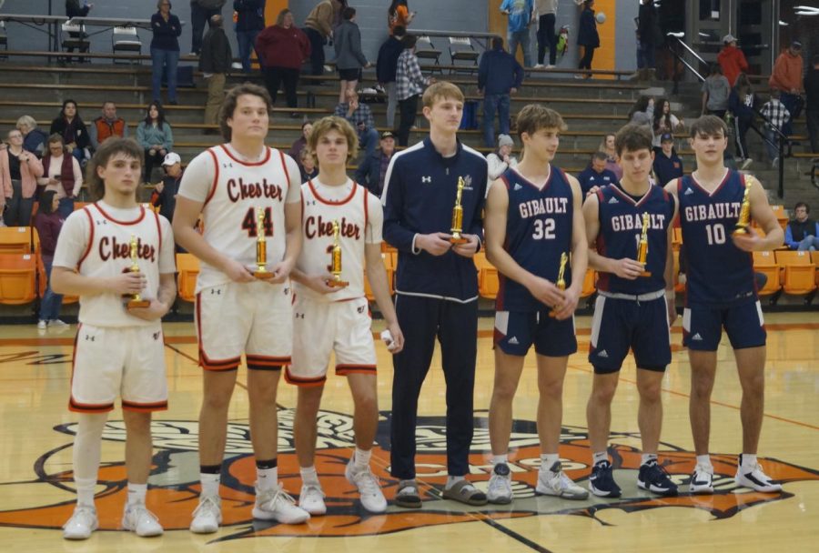 Named to the all-tournament team from Chester were (from left) Gavin Schroeder, Trace Fricke and Chance Mott.