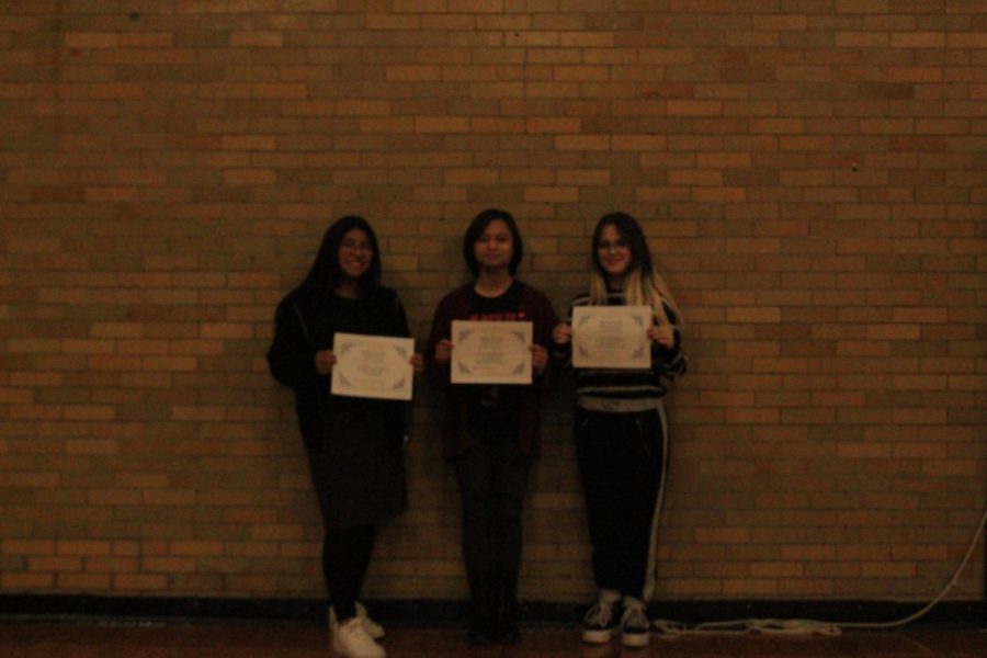 Winners in the Poetry Out Loud event are Jessica Ixcoy, third; Nico DeGuzman, first; and Ary Shipley, second).