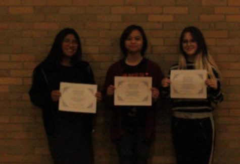 Winners in the Poetry Out Loud event are Jessica Ixcoy, third; Nico DeGuzman, first; and Ary Shipley, second).