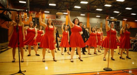 Swing choir performs Dancing Queen during the spring concert.