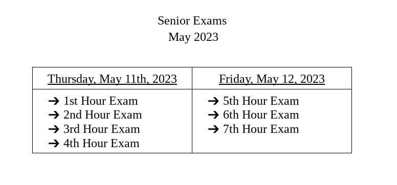 Senior Exam Schedule Released