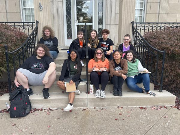 Group Picture of Creative Writing field trip to the public library. 