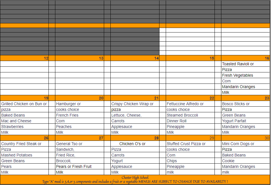 August Lunch Menu