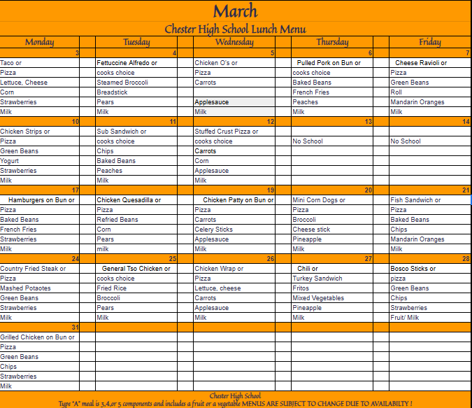 March Menu