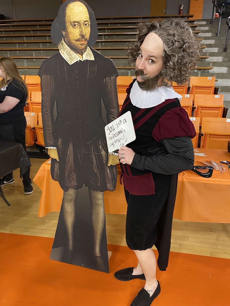 Mrs. Hammel dressed up as William Shakespeare to excite the students the English class.