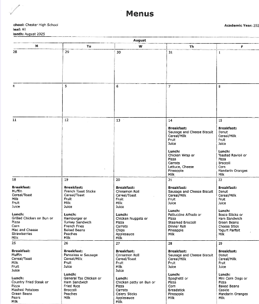 August Lunch Menu