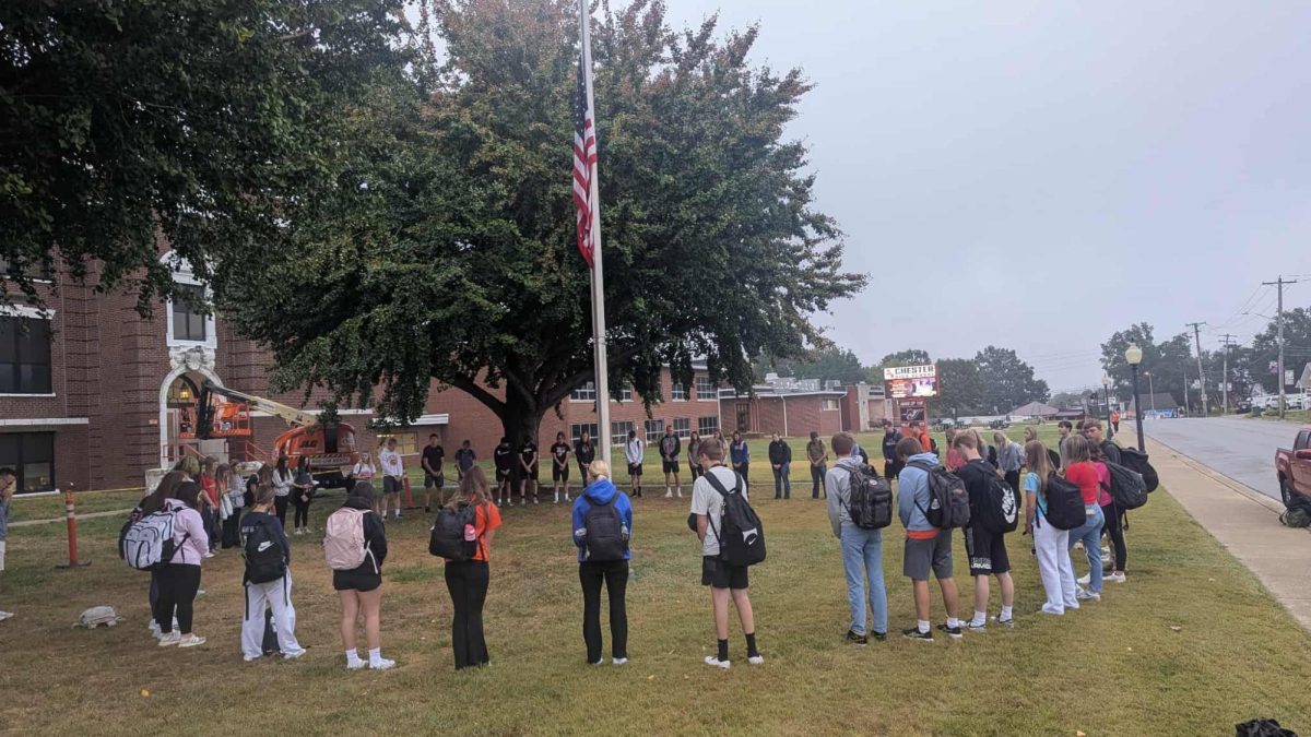 Students gathering at the pole for a morning of prayer