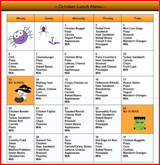 October Lunch Menu