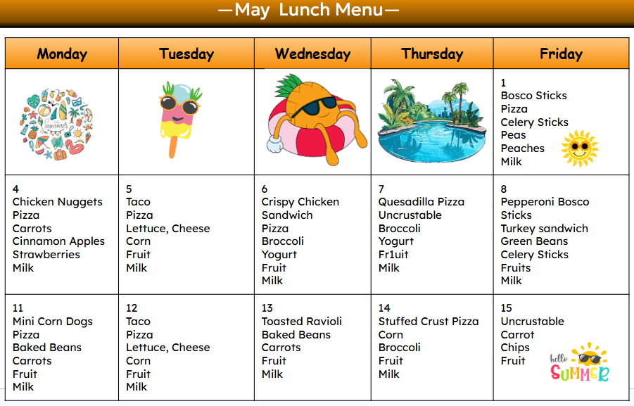 May Lunch Menu